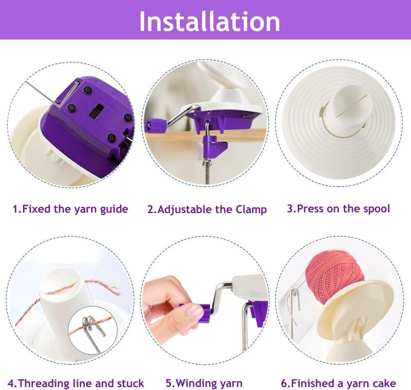Ayasee Yarn Ball Winder, Yarn Winder Knitting Set Hand Operated Ball Winder with Tabletop Clamp for Yarn Storage (22) (Purple) - Image 4